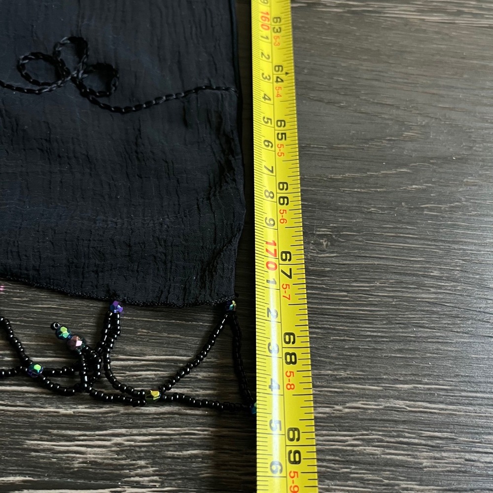 VTG Black Beaded Floral Embroidered Sheer Shawl Wrap Fringe Whimsigoth Vamp Y2K - Picture 8 of 9